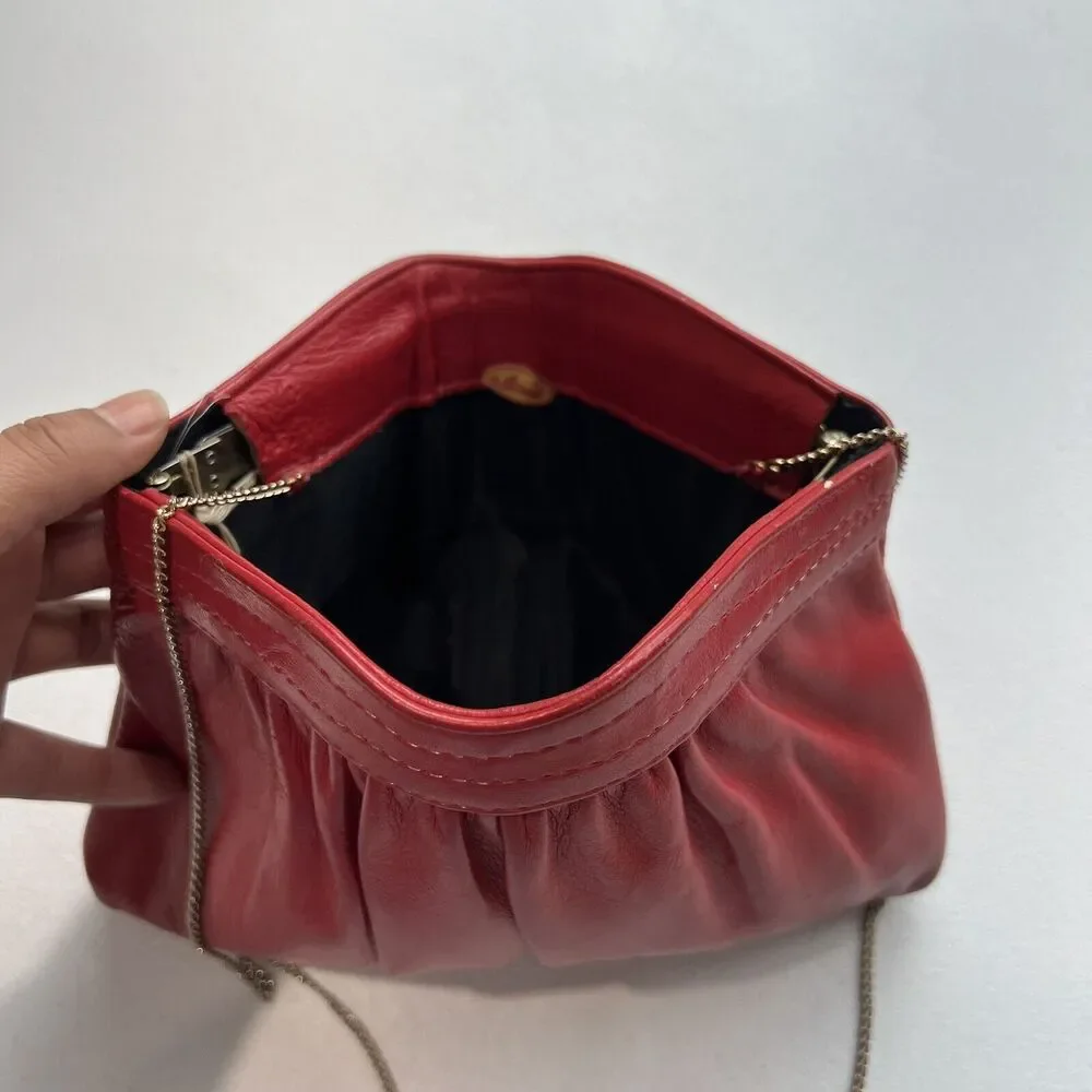 Vintage Ande’ red leather clutch hand bag with‎ gold tone chain handle